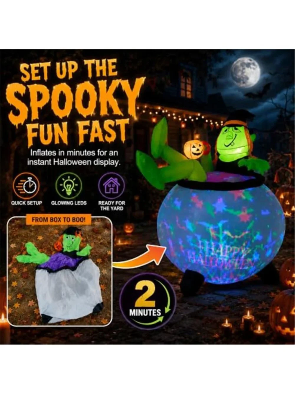 5 FT Halloween Inflatable Witch Cauldron, LED Outdoor Yard Decoration